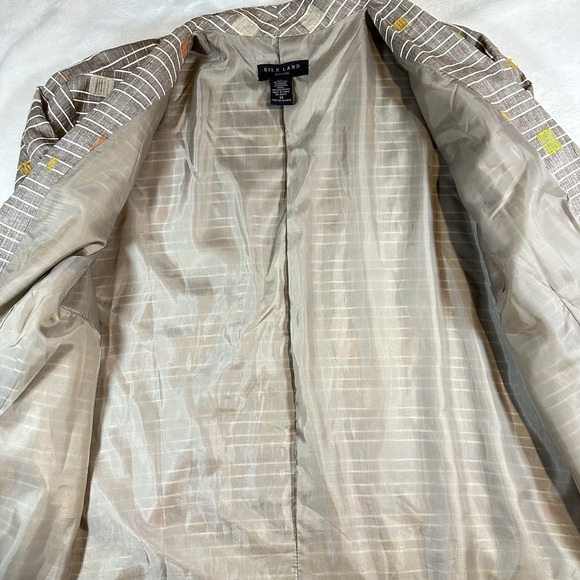 Silk Land Woman 3X Blazer Jacket Brown Striped Geometric Cotton Blend Plus Size - Picture 13 of 14